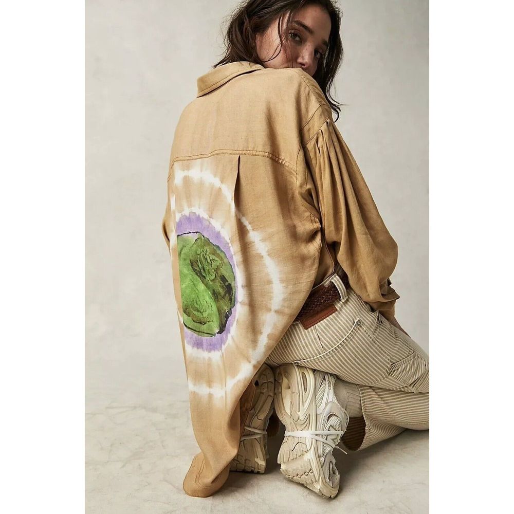 NEW FREE PEOPLE  YIN YANG GRAPHIC BOHO OVERSIZED TOP M EARTH COMBO Size M